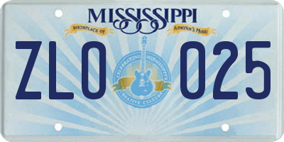 MS license plate ZLO025