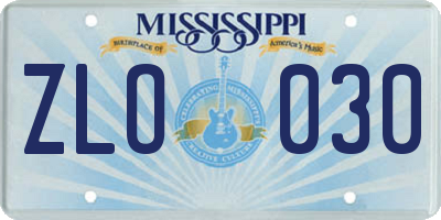 MS license plate ZLO030