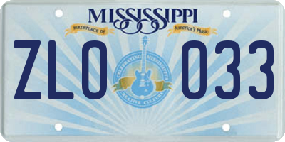 MS license plate ZLO033