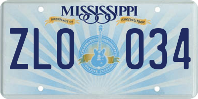 MS license plate ZLO034