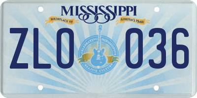 MS license plate ZLO036