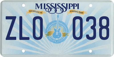 MS license plate ZLO038