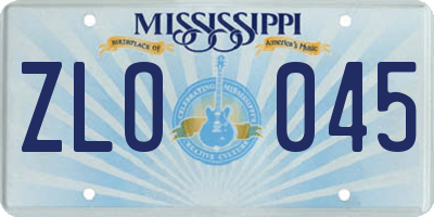 MS license plate ZLO045