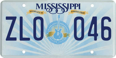 MS license plate ZLO046