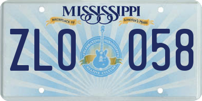 MS license plate ZLO058