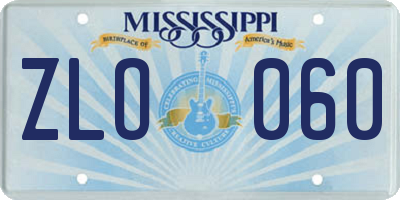 MS license plate ZLO060