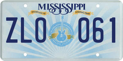 MS license plate ZLO061