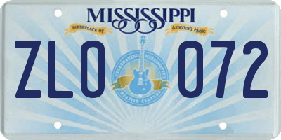 MS license plate ZLO072