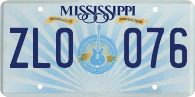 MS license plate ZLO076