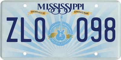 MS license plate ZLO098