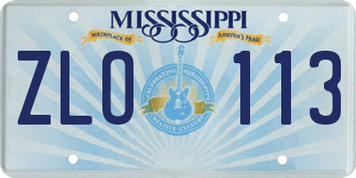 MS license plate ZLO113
