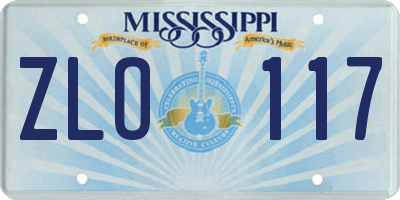 MS license plate ZLO117