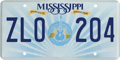 MS license plate ZLO204