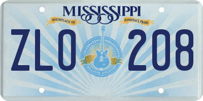 MS license plate ZLO208