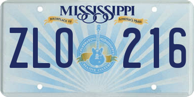 MS license plate ZLO216