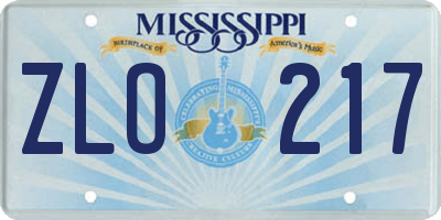 MS license plate ZLO217