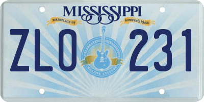 MS license plate ZLO231