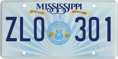 MS license plate ZLO301