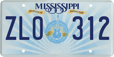 MS license plate ZLO312