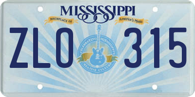 MS license plate ZLO315