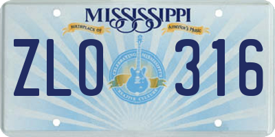 MS license plate ZLO316