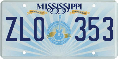 MS license plate ZLO353