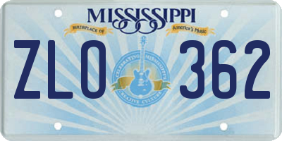 MS license plate ZLO362