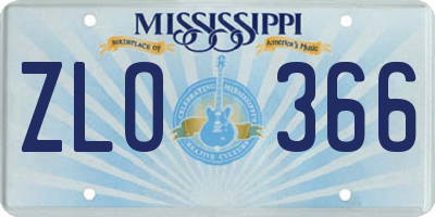 MS license plate ZLO366