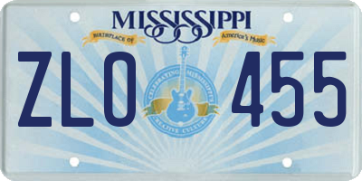 MS license plate ZLO455