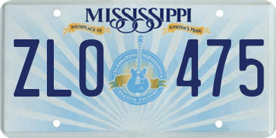 MS license plate ZLO475