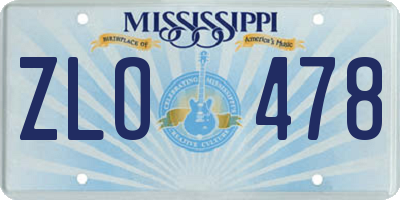 MS license plate ZLO478