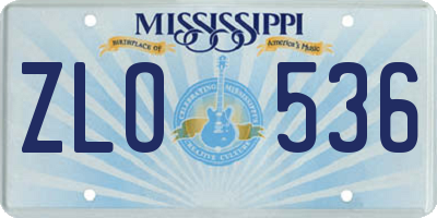 MS license plate ZLO536