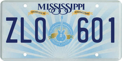 MS license plate ZLO601