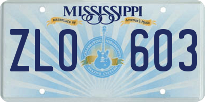MS license plate ZLO603