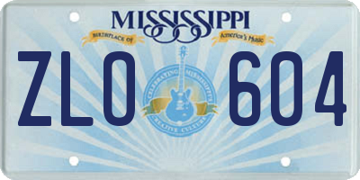 MS license plate ZLO604