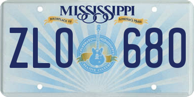 MS license plate ZLO680