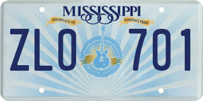 MS license plate ZLO701