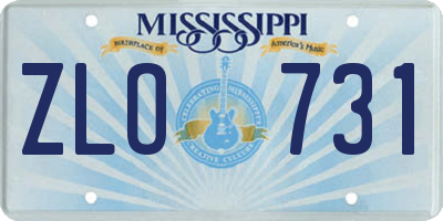 MS license plate ZLO731