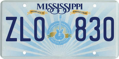 MS license plate ZLO830