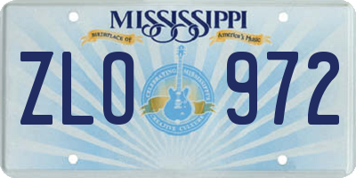 MS license plate ZLO972