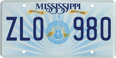 MS license plate ZLO980
