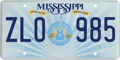 MS license plate ZLO985