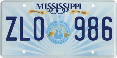 MS license plate ZLO986