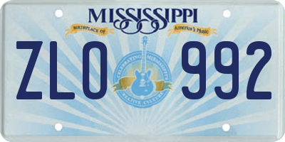 MS license plate ZLO992