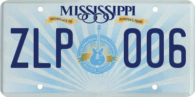 MS license plate ZLP006