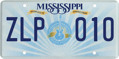 MS license plate ZLP010