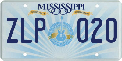 MS license plate ZLP020