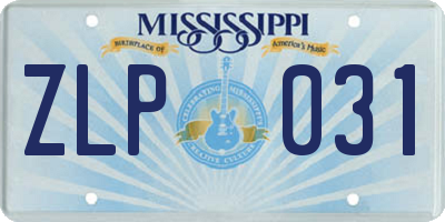 MS license plate ZLP031