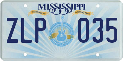 MS license plate ZLP035