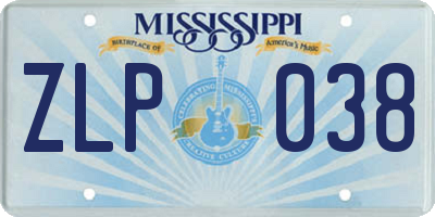 MS license plate ZLP038